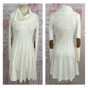 Calvin Klein white cowl neck elbow pad sweater dress